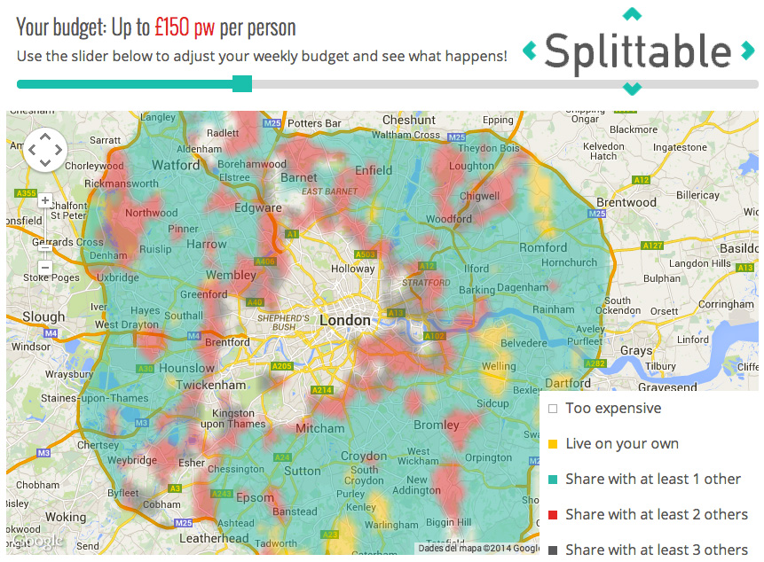 Heat map of flat sharing vs affordability in London