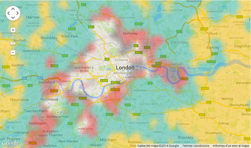 Heat map of flat sharing vs affordability in London