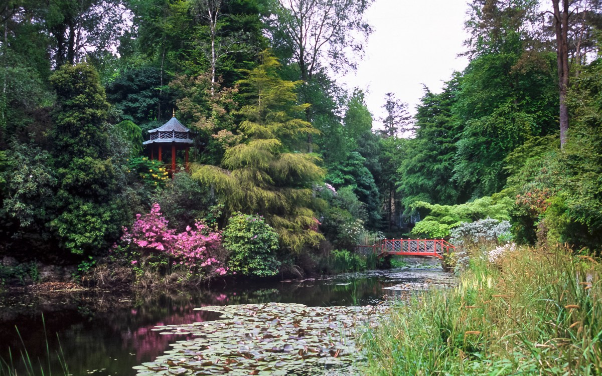 Oriental Pagoda, and Bridge, Portmeirion Gardens, North Wales, U