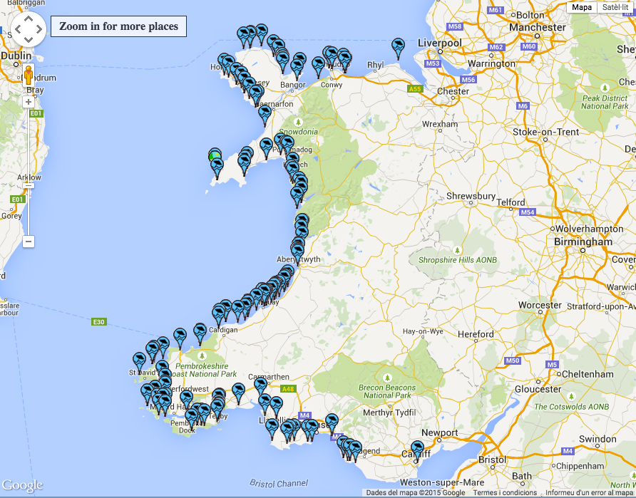 mapa playas gales uk
