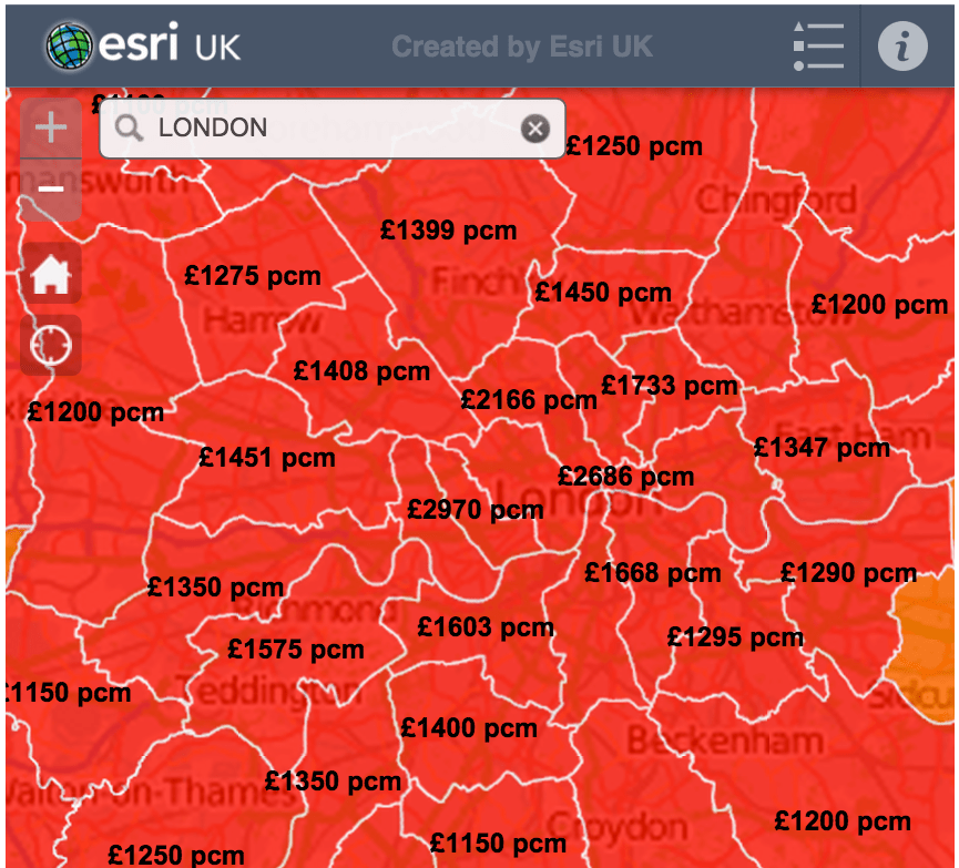 mapa londres precio alquileres