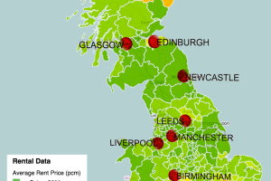 Mapa con el precio de los alquileres en UK