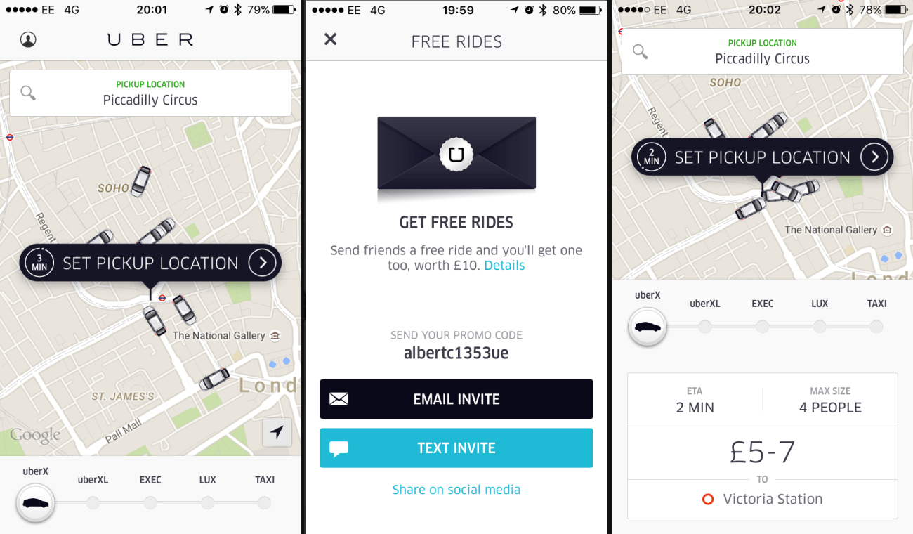uber taxi app screenshot
