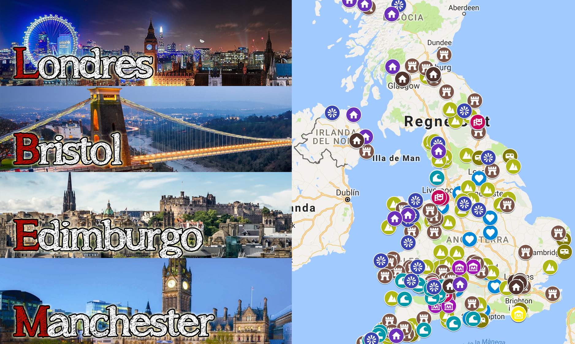 Mapa de ciudades del Reino Unido para vivir y trabajar