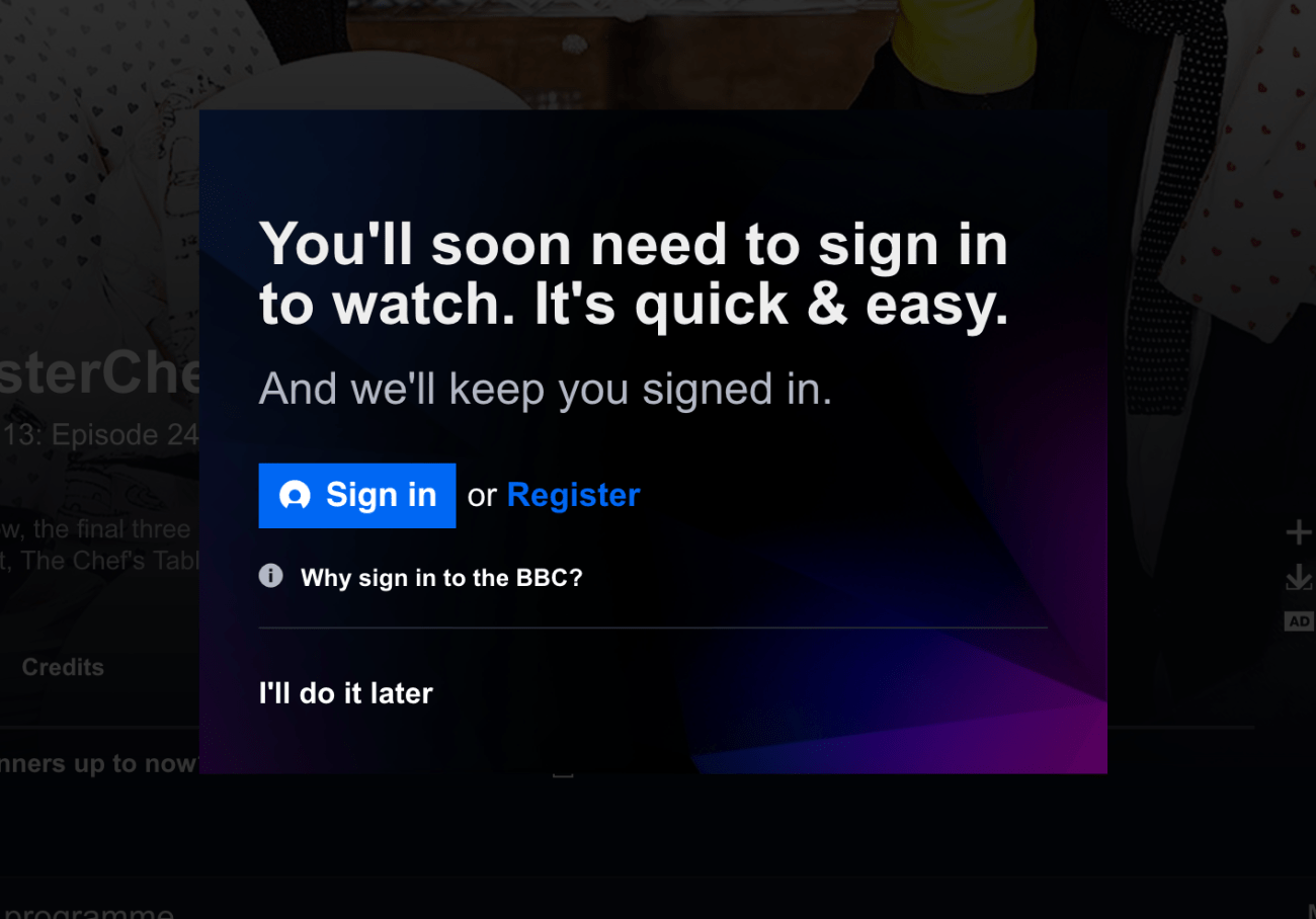 BBC iPlayer Password and Account required