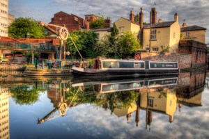 A narrowboat on the canal in Birmingham