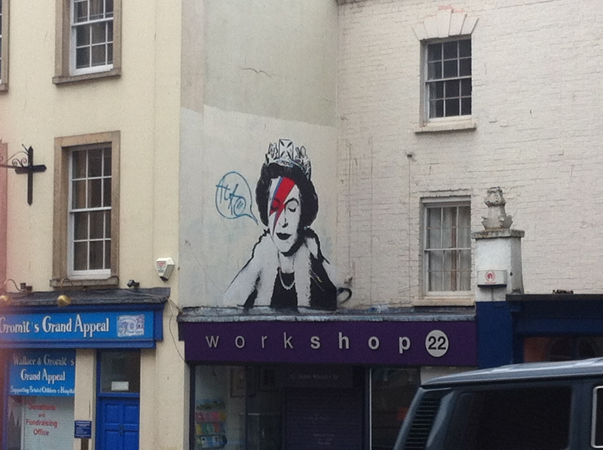 the Queen as Ziggy Stardust Banksy Bristol