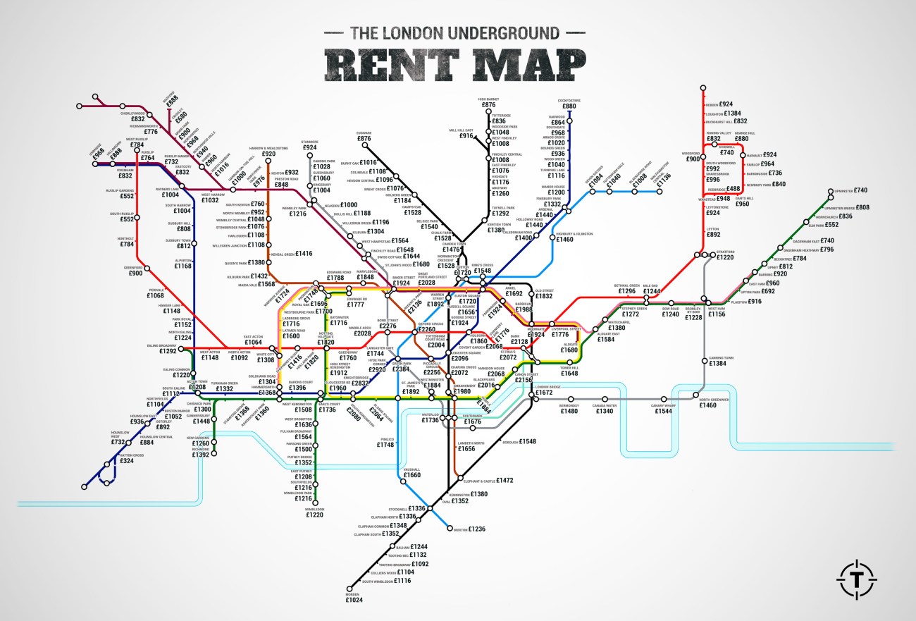 Mapa alquileres de Londres por estaciones de metro