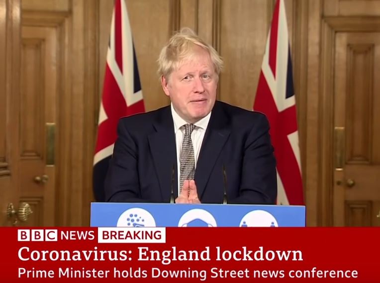 Boris Johnson anunciando el segundo confinamiento